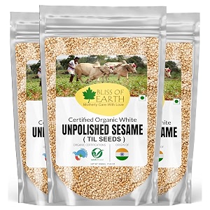 bliss of earth organic unpolished sesame seeds white for eating raw til seeds pack of 3x500gm