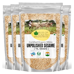 bliss of earth organic unpolished sesame seeds white for eating raw til seeds pack of 4x200gm
