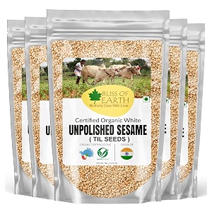 bliss of earth organic unpolished sesame seeds white for eating raw til seeds pack of 5x1kg