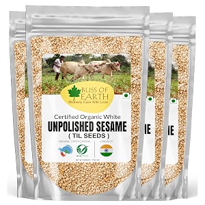 bliss of earth organic unpolished sesame seeds white for eating raw til seeds pack of 4x500gm