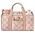 Blissful Diary Checkered Diaper Caddy Organizer, Storage Basket, Pink