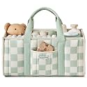 Blissful Diary Checkered Diaper Caddy Organizer, Storage Basket, Sage Green