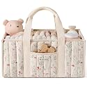 Blissful Diary Floral Diaper Caddy Organizer, Storage Basket, Floral Beige