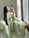 BlissWeave Women Organza Kurta Palazzo Dupatta Set