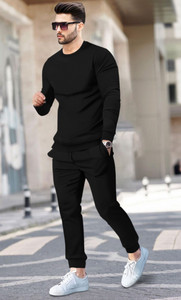 BLIVE Men Solid Black Night Suit Set