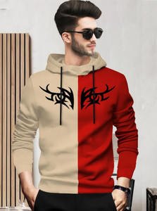 BLIVE Printed Men Hooded Neck Beige Red