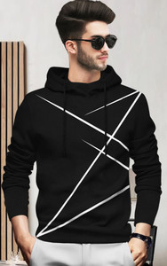 BLIVE Printed Men Hooded Neck Black T-Shirt