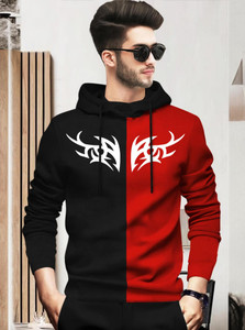 BLIVE Printed Men Hooded Neck Black Red