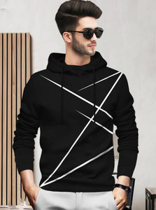 BLIVE Printed Men Hooded Neck Black T-Shirt