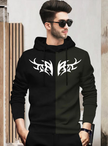 BLIVE Printed Men Hooded Neck Black Dark