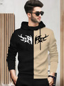 BLIVE Printed Men Hooded Neck Black Beige