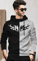 BLIVE Printed Men Hooded Neck Black Grey