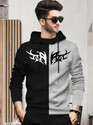 BLIVE Printed Men Hooded Neck Black Grey