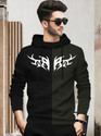 BLIVE Printed Men Hooded Neck Black Dark