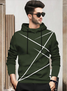 BLIVE Printed Men Hooded Neck Dark Green
