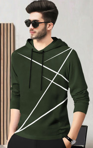 BLIVE Printed Men Hooded Neck Dark Green