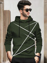 BLIVE Printed Men Hooded Neck Dark Green