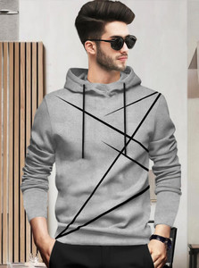 BLIVE Printed Men Hooded Neck Grey T-Shirt