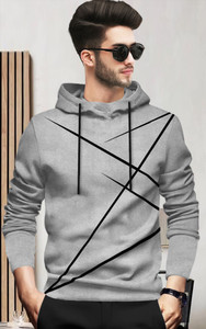 BLIVE Printed Men Hooded Neck Grey T-Shirt