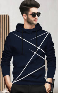 BLIVE Printed Men Hooded Neck Navy Blue