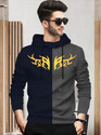 BLIVE Printed Men Hooded Neck Navy Blue