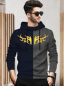 BLIVE Printed Men Hooded Neck Navy Blue
