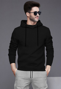 BLIVE Solid Men Hooded Neck Black T-Shirt