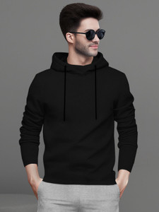 BLIVE Solid Men Hooded Neck Black T-Shirt