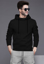 BLIVE Solid Men Hooded Neck Black T-Shirt
