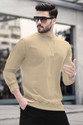 BLIVE Solid Men Round Neck Beige T-Shirt