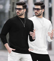 BLIVE Solid Men Round Neck Black White
