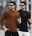 BLIVE Solid Men Round Neck Brown Black
