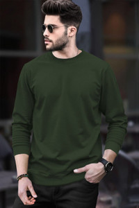 BLIVE Solid Men Round Neck Dark Green
