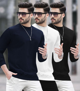 BLIVE Solid Men Round Neck Multicolor T-Shirt