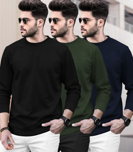 BLIVE Solid Men Round Neck Multicolor T-Shirt