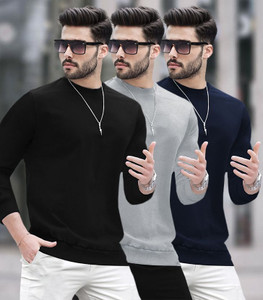 BLIVE Solid Men Round Neck Multicolor T-Shirt