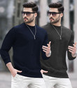 BLIVE Solid Men Round Neck Navy Blue