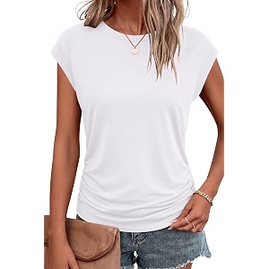 Bliwov Womens Summer Tops Cap Sleeve Crew