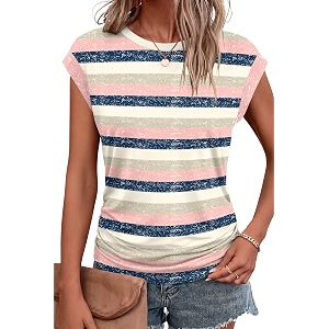 Bliwov Womens Summer Tops Cap Sleeve Crew