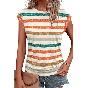 Bliwov Womens Summer Tops Cap Sleeve Crew