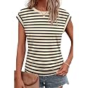 Bliwov Womens Summer Tops Cap Sleeve Crew