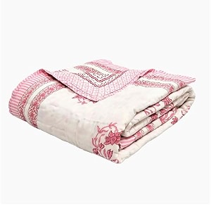 blocks of india cotton single size quilt hand block print for light winters 60x90 inches maroon leaf