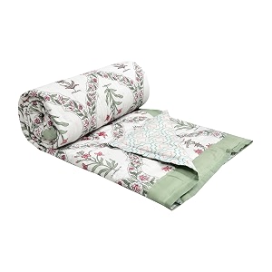 blocks of india cotton single size quilt hand block print for light winters 60x90 inches green bel
