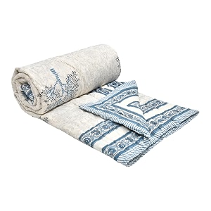 blocks of india cotton single size quilt hand block print for light winters 60x90 inches tree blue