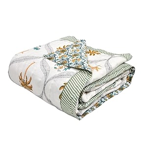 blocks of india cotton single size quilt hand block print for light winters 60x90 inches yellow tree