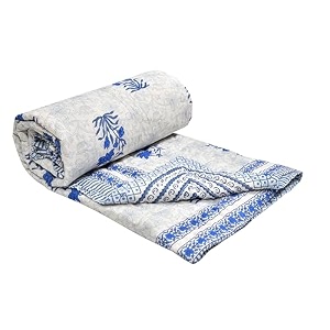 blocks of india cotton single size quilt hand block print for light winters 60x90 inches blue jaal
