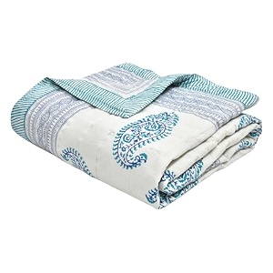 blocks of india cotton single size quilt hand block print for light winters 60x90 inches blue jaal