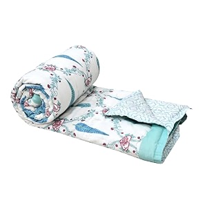 blocks of india cotton single size quilt hand block print for light winters 60x90 inches turquoise patti