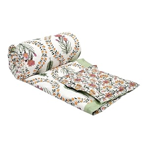 blocks of india cotton single size quilt hand block print for light winters 60x90 inches green patti