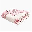 BLOCKS OF INDIA Cotton Single Size Quilt Hand Block Print for Light Winters (60x90 Inches) (Maroon Leaf)